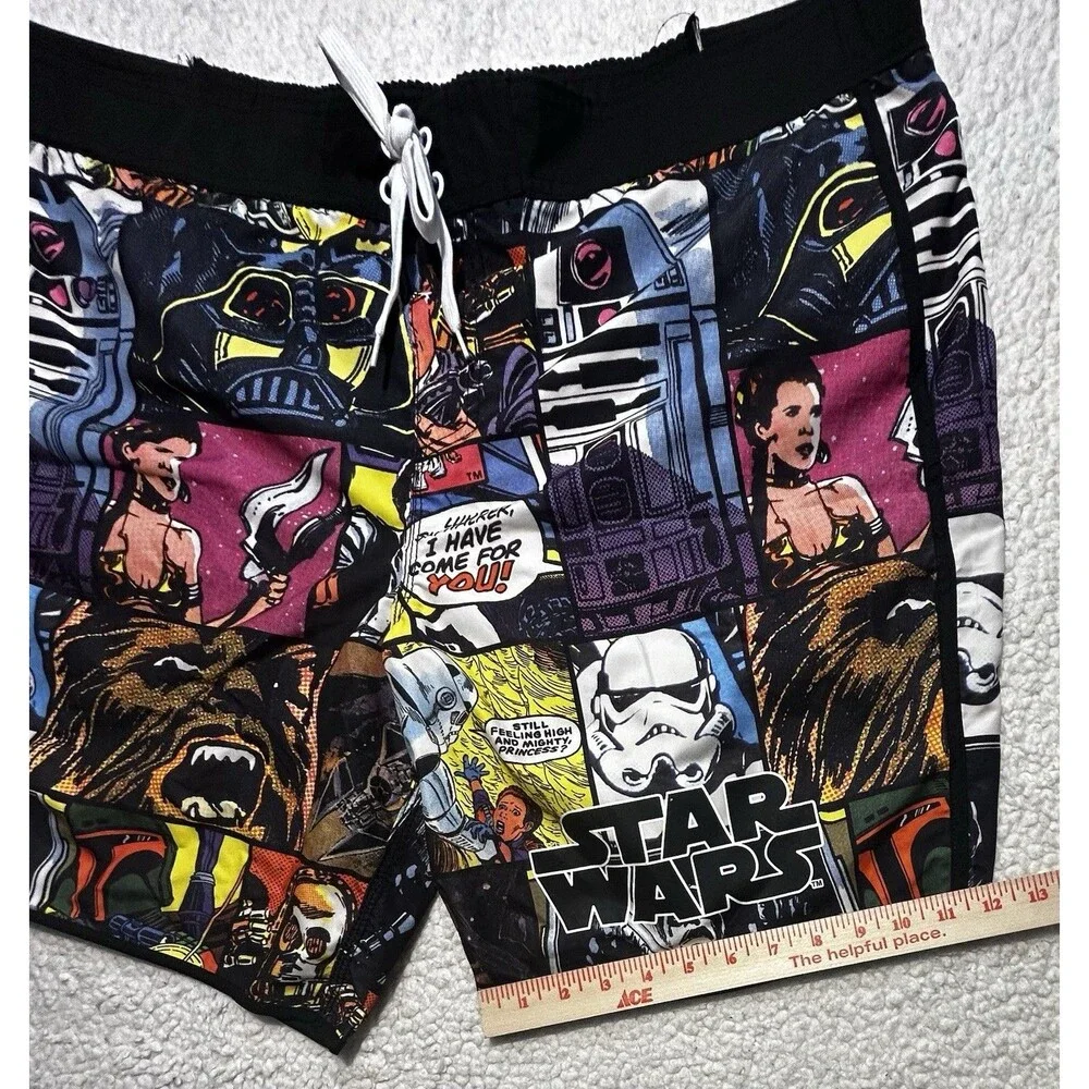 Star Wars Mens Comic Book Print Swim Trunks Board Shorts Mesh Lining 2XL